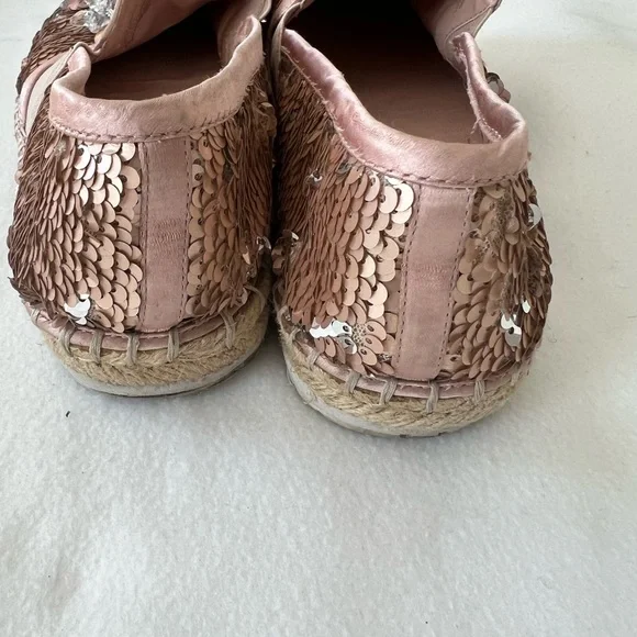 Dune London Pink and Gold Espadrille Flats with Sequined Floral Design - Picture 8 of 8